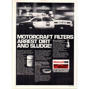 1979 Motorcraft Oil Filter Car Parts Vintage Print Ad Cop Police Car Wall Art